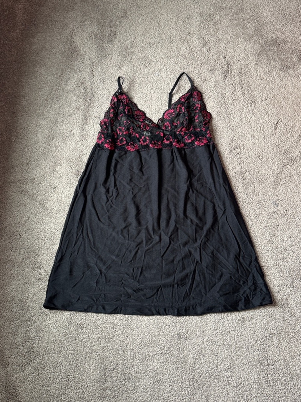 Ambrielle Black & Pink Lace Trim Chemise Nightgown Sleeveless Sleepwear SIZE L
